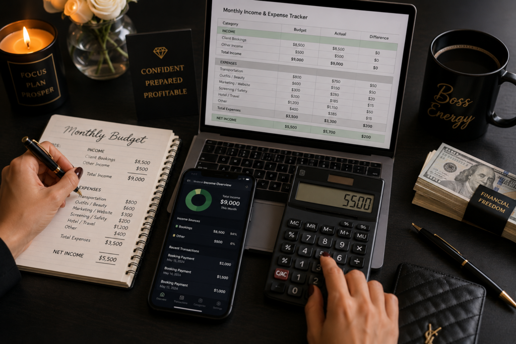 Tracking escort business income and expenses